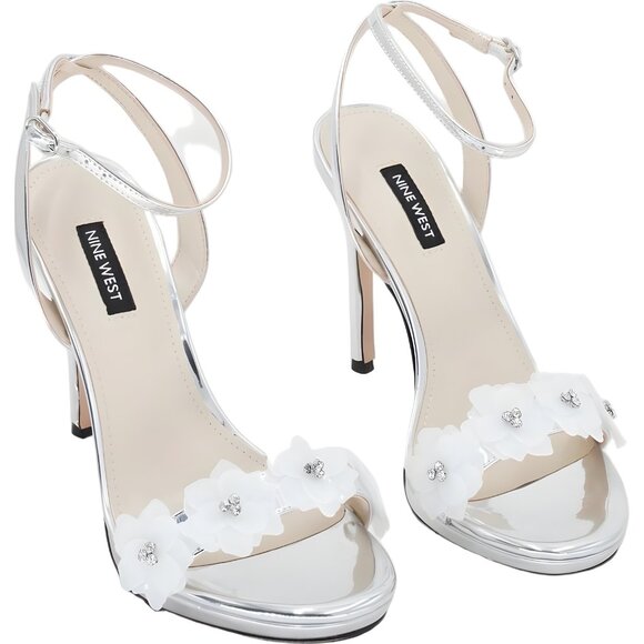 Nine West Fabby Silver Mirror Stiletto Dress Sandals Women's US 7.5M - Picture 4 of 6